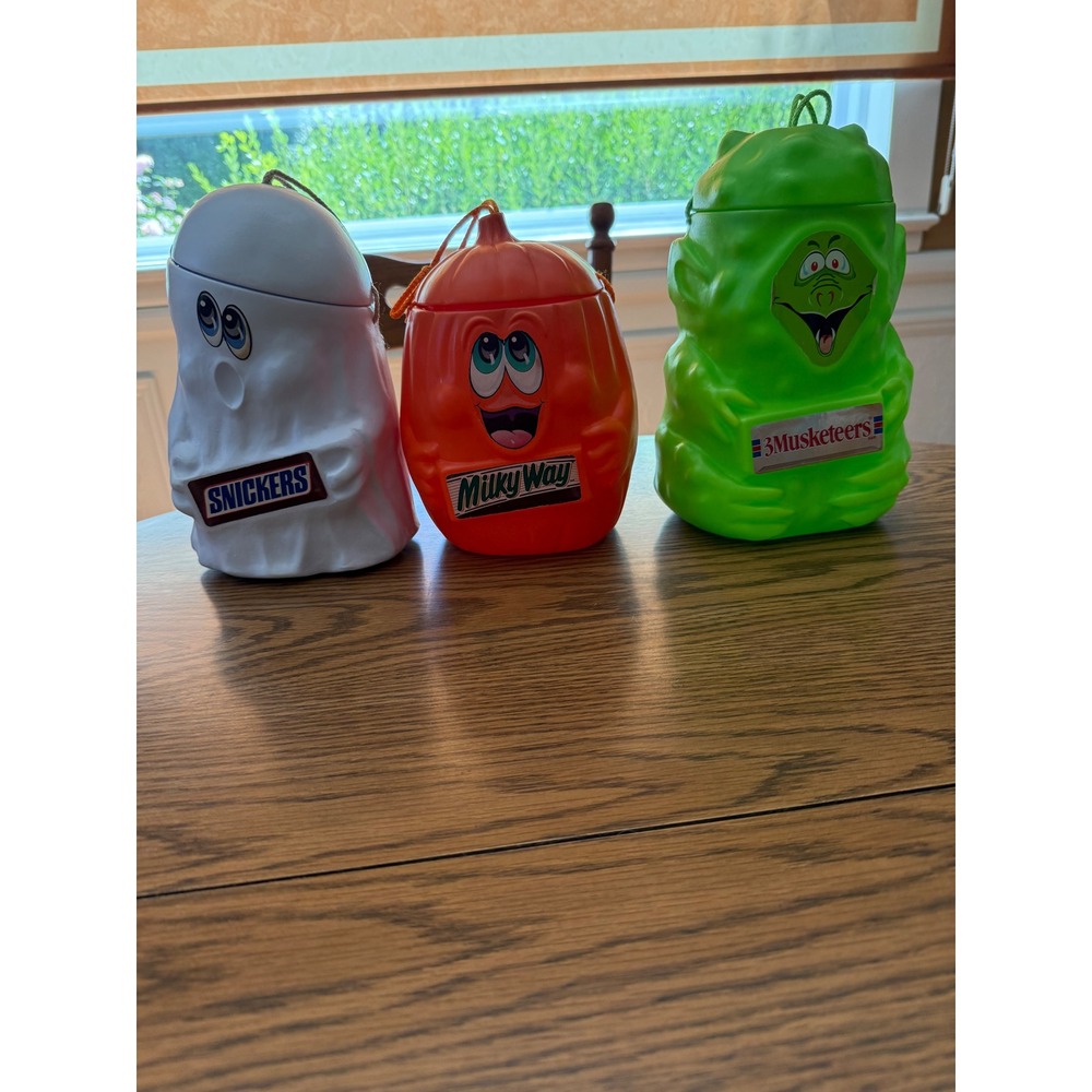Vintage Halloween Candy Buckets Set Snickers Milky Way 3 Musketeers Blow Mold